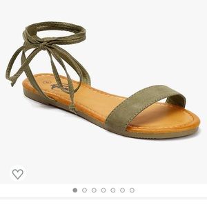 Trary Khaki Green leather lace up sandals